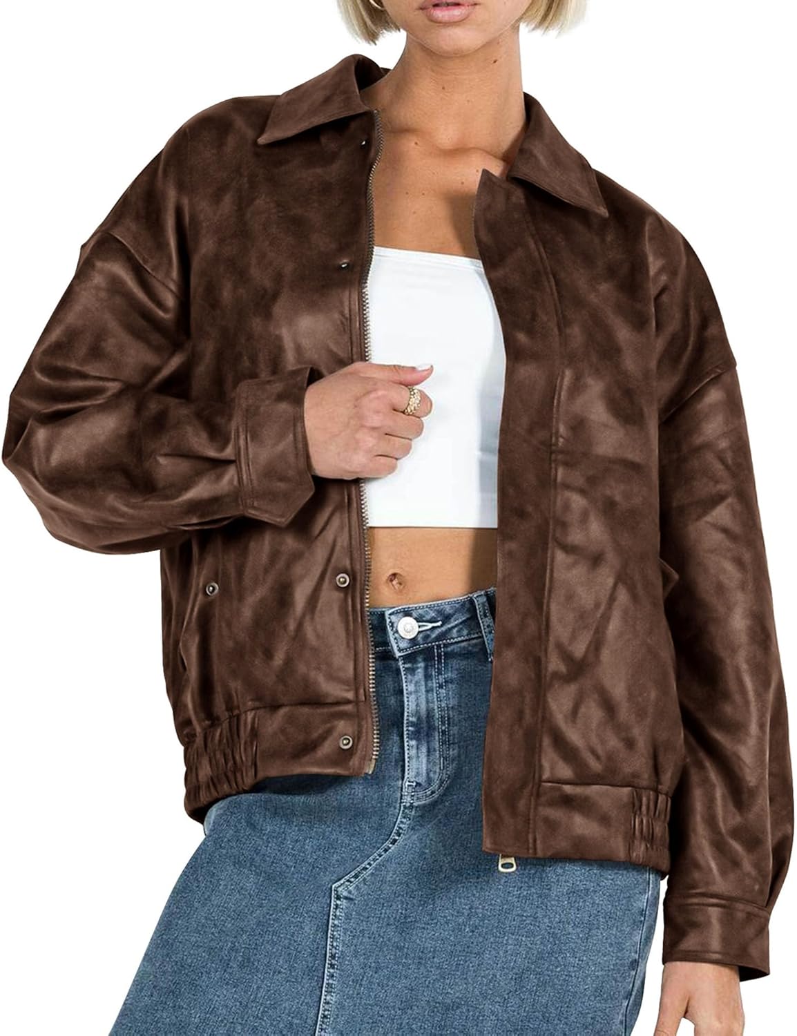 Trendy Faux Leather Motorcycle Jacket for Women - Stylish Outerwear