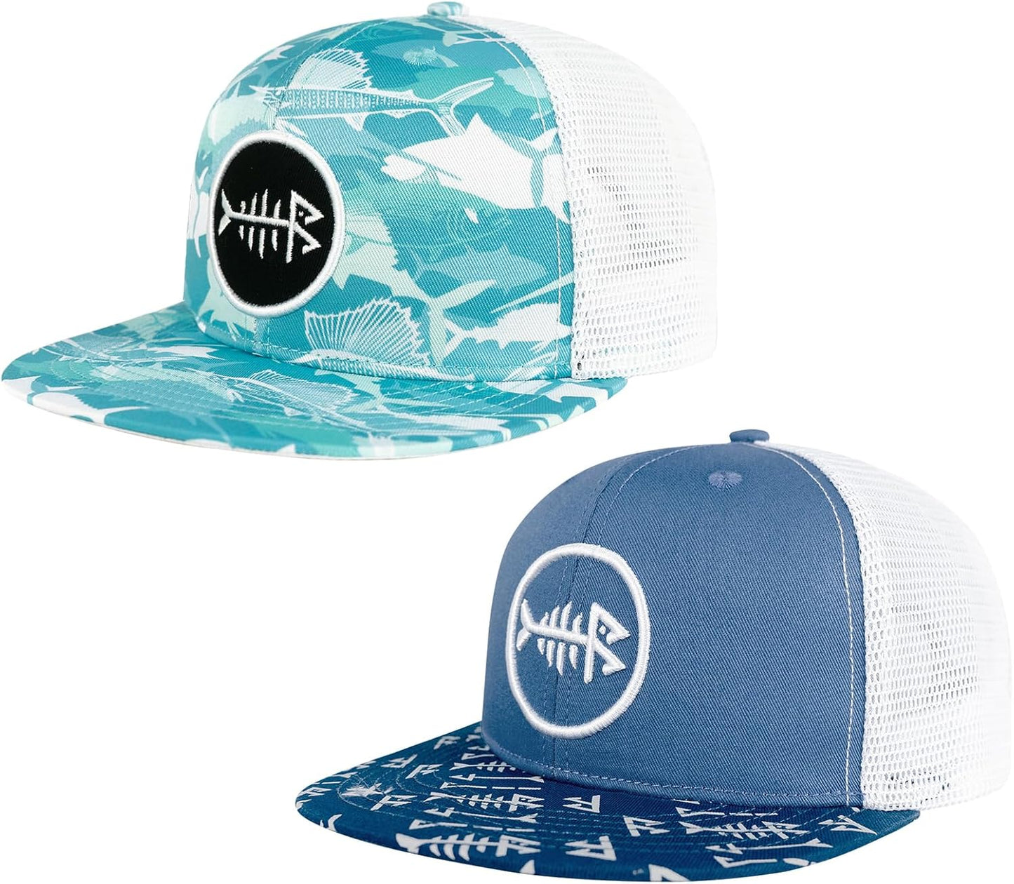 BASSDASH 2 Pack Flat Brim Trucker Cap for Fishing and Hunting