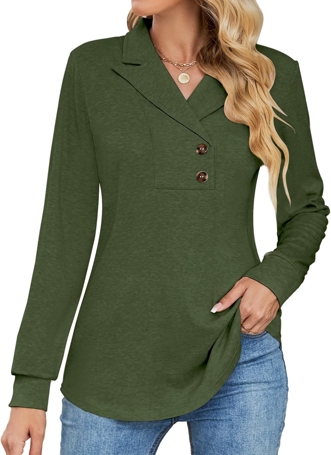 Micoson Women's Long Sleeve Button Lapel Tunic Tops for Style