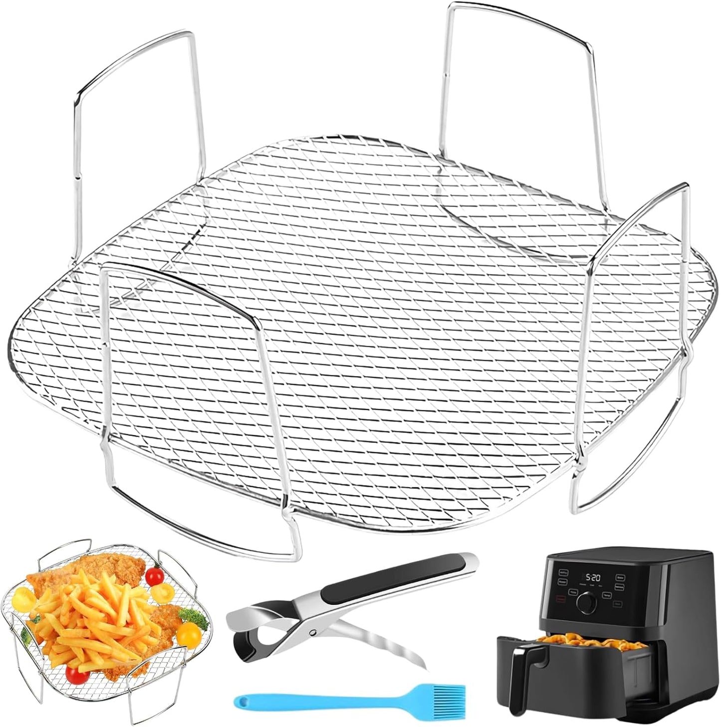 Lancisism Stainless Steel Air Fryer Rack Set - Crispier Results!