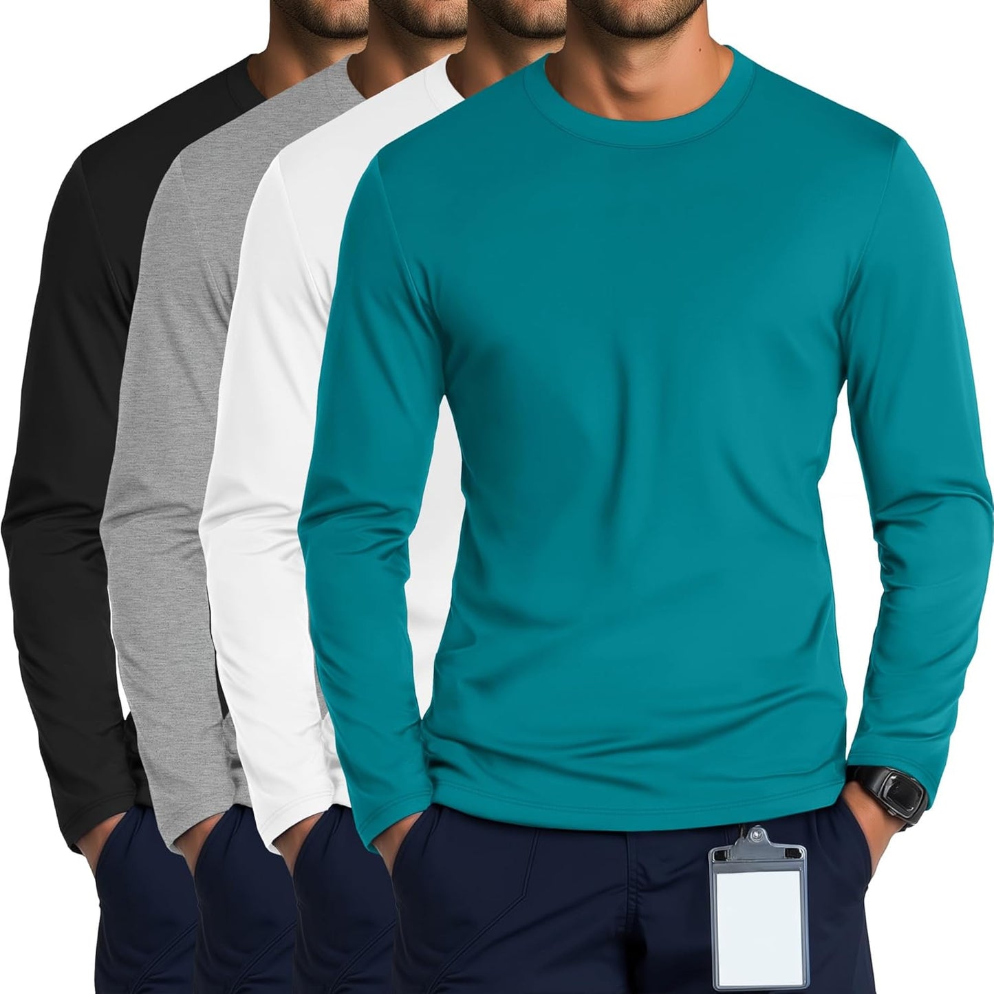 4 Pack Men's Long Sleeve Underscrub Shirts for Comfort and Style