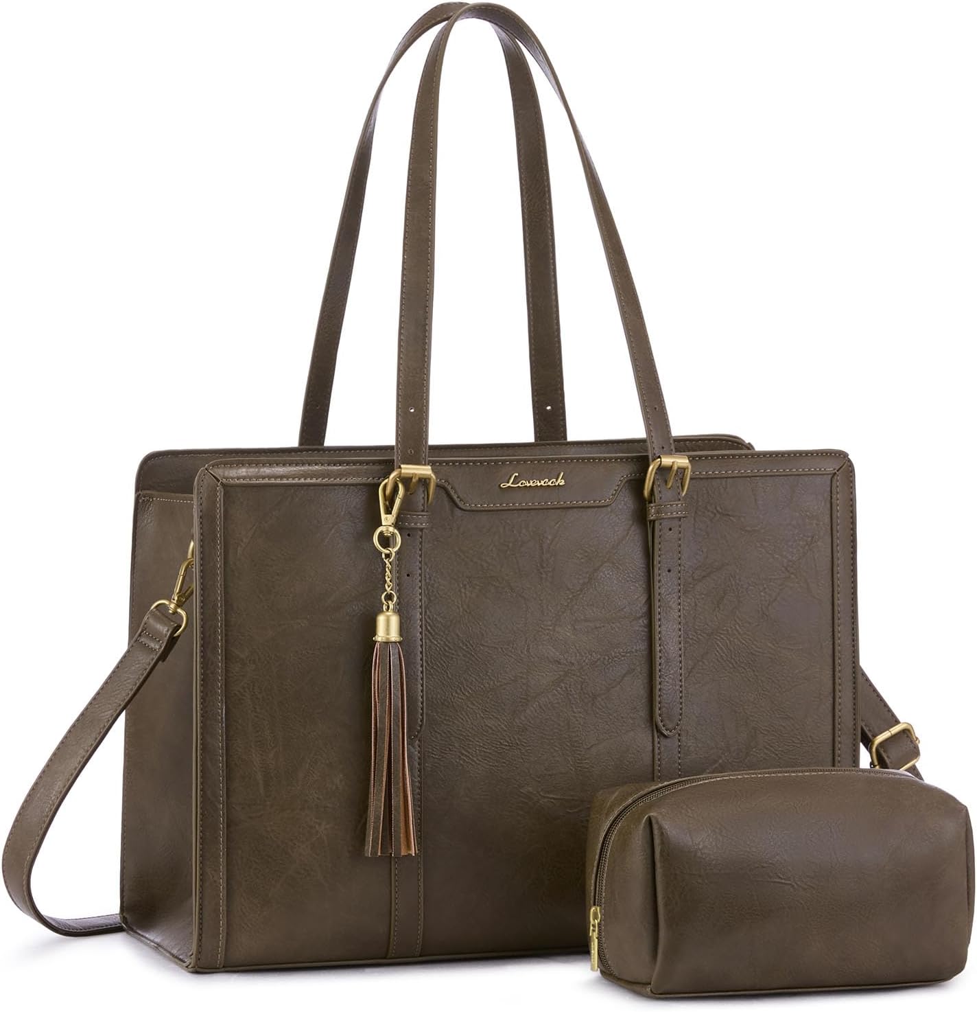 LOVEVOOK Vintage Leather Laptop Bag for Women with Clutch