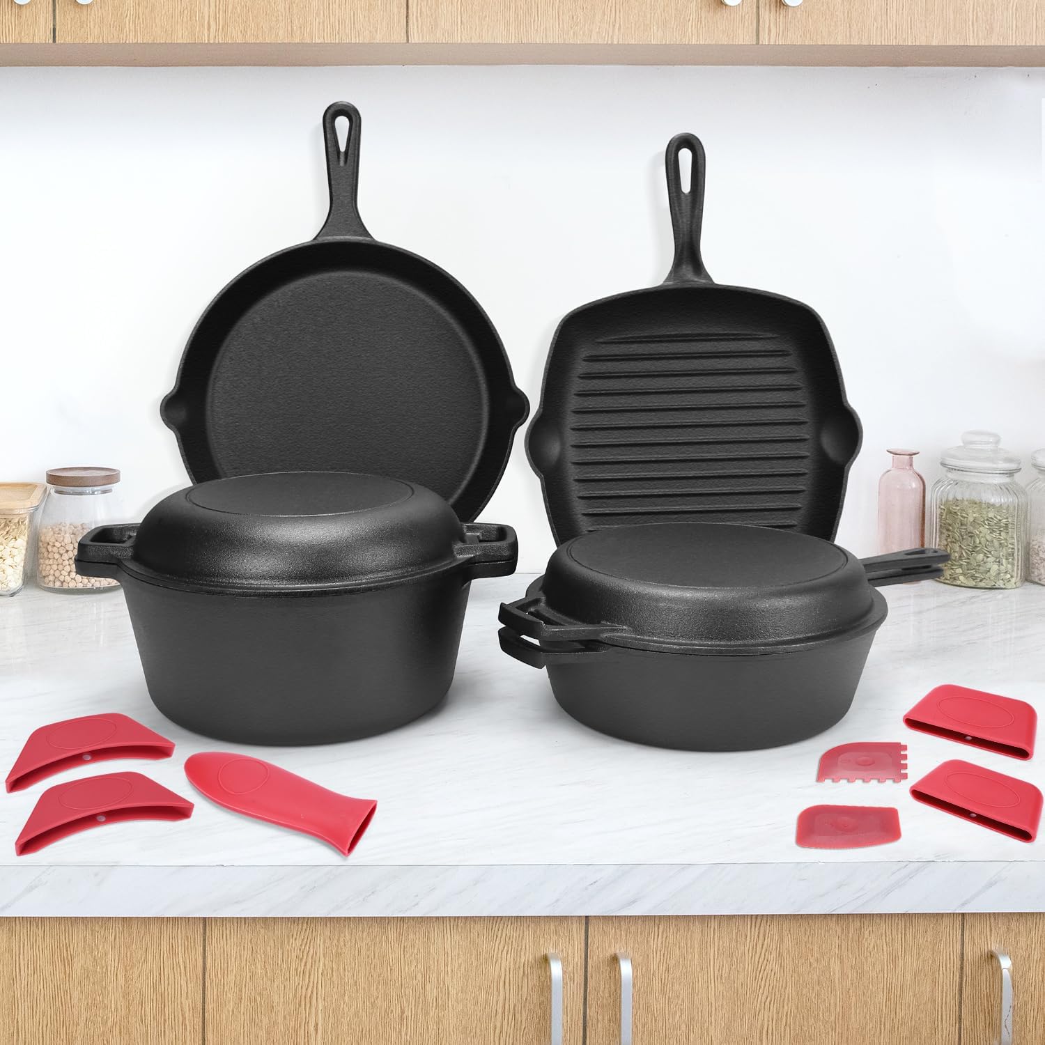 QuliMetal 5-Piece Cast Iron Cookware Set for Home Cooking