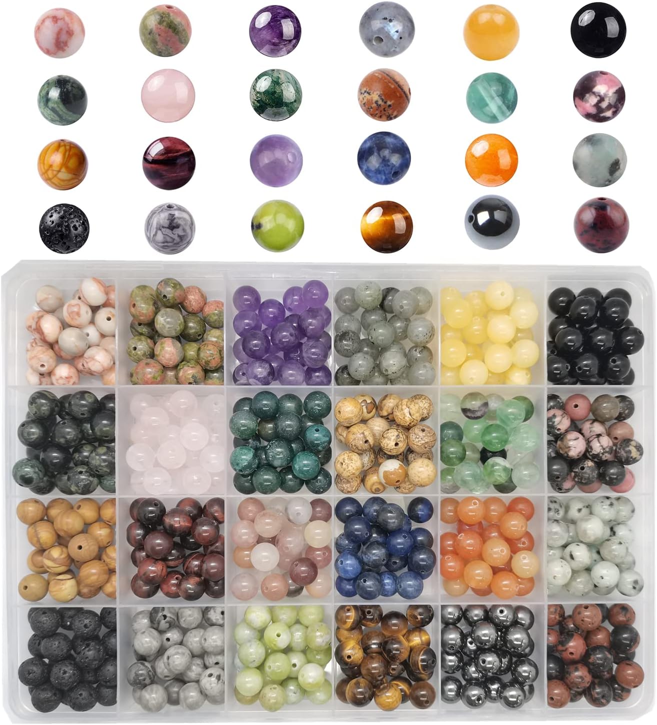 480pcs Natural Round Stone Beads for Jewelry Making Projects