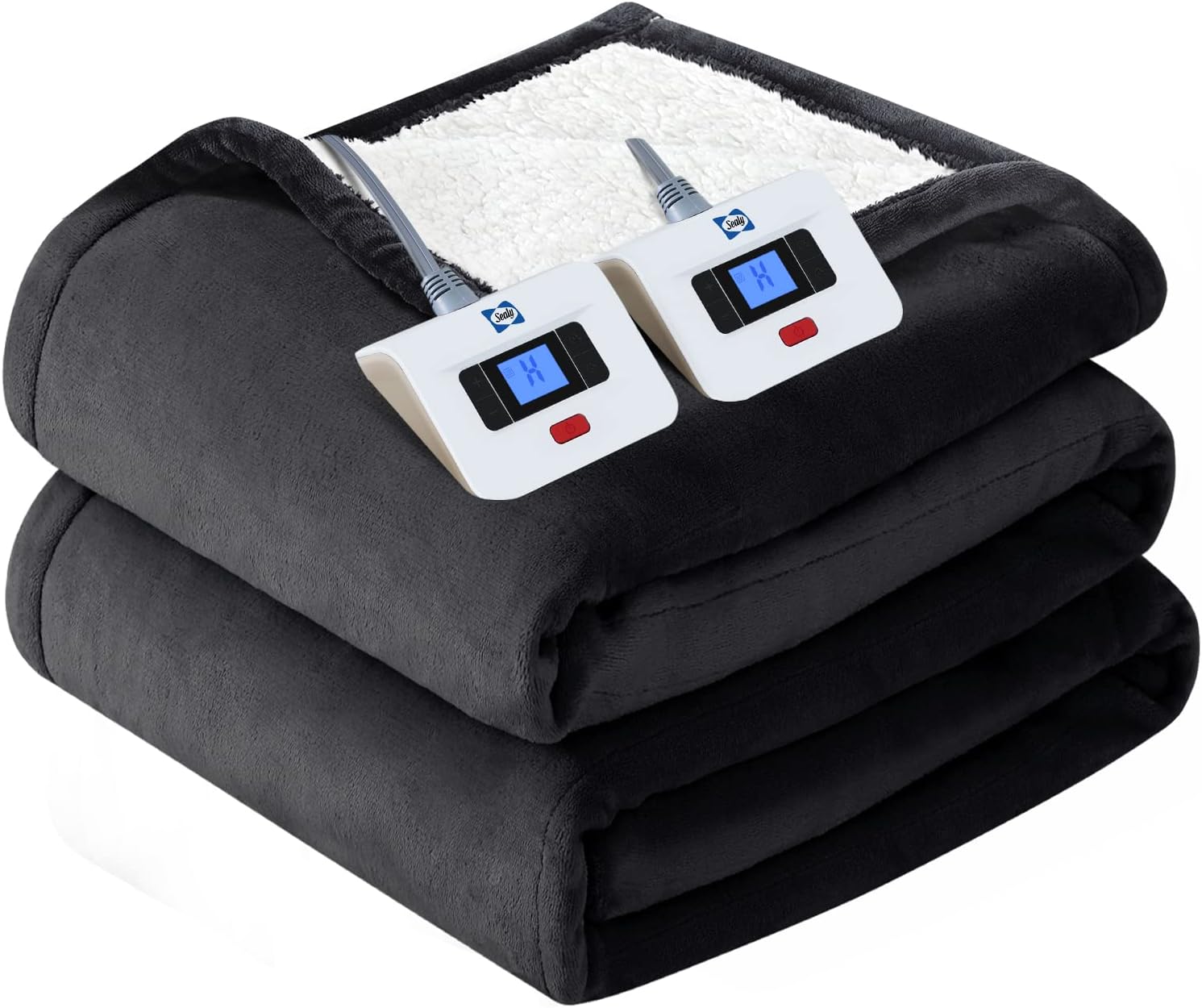 Sealy Electric Blanket Queen Size with Dual Controllers & Safety