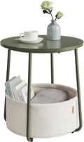 VASAGLE Small Round Side End Table with Fabric Basket - Compact