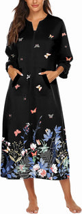 Ekouaer Women Zipper Robe 3/4 Sleeves Loungewear Dress - Comfort