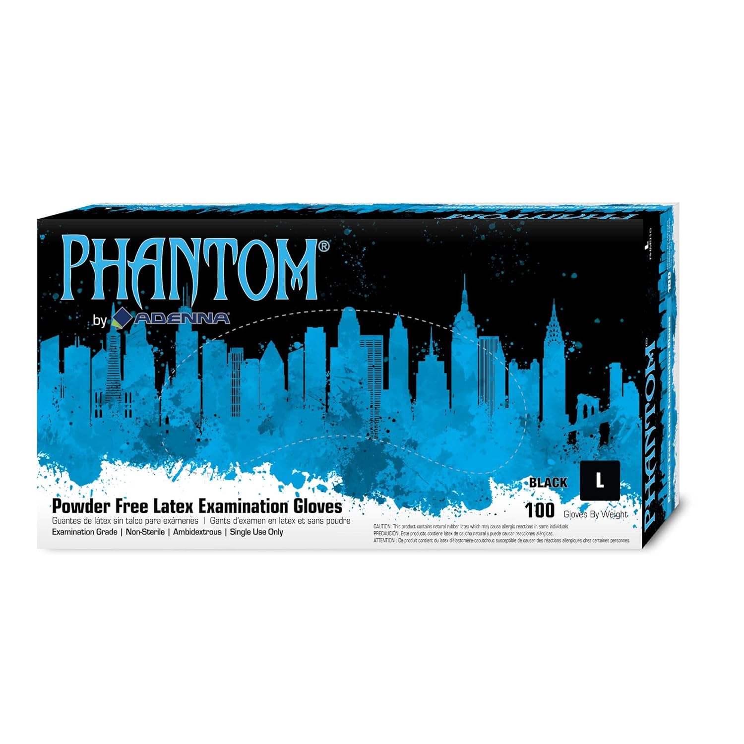 Adenna Phantom 6 Mil Medical Grade Latex Gloves, Black, Large - Box of 100