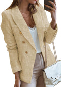 Womens Tweed Blazer Double Breasted Casual Long Sleeve - Slim Fit