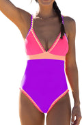 One Piece Swimsuit Tummy Control Neon Tie Back - Slimming Fit