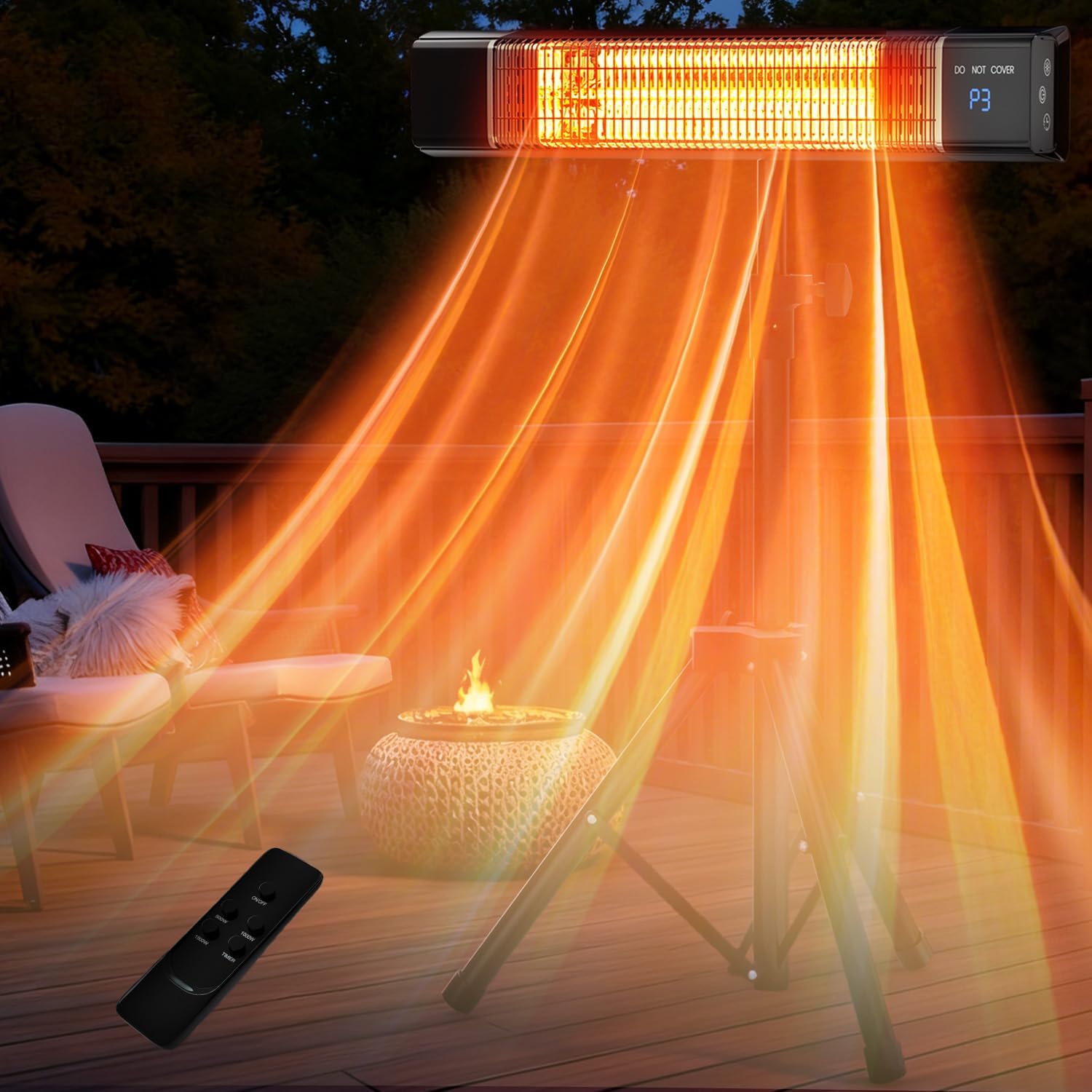 Outdoor Electric Heater for Patio with Remote and Timer Features