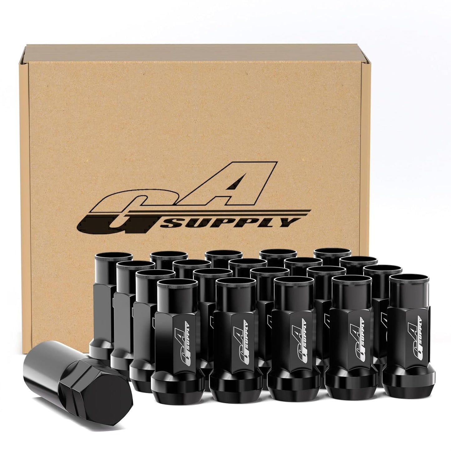 Extended Open End Lug Nuts 12x1.5 Black 1.9in Tall 20 Pack
