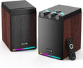 100W Powered Bluetooth Bookshelf Speakers - Dynamic RGB Wood Grain