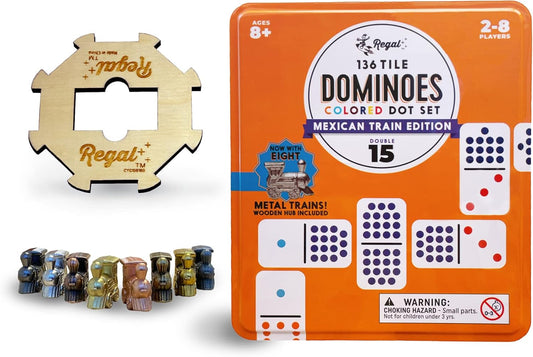 Mexican Train Dominoes Game Set with Colorful Dot Tiles and Trains