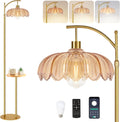 Gold Floor Lamp with Table and Shelves for Living Room - Dimmable Arc