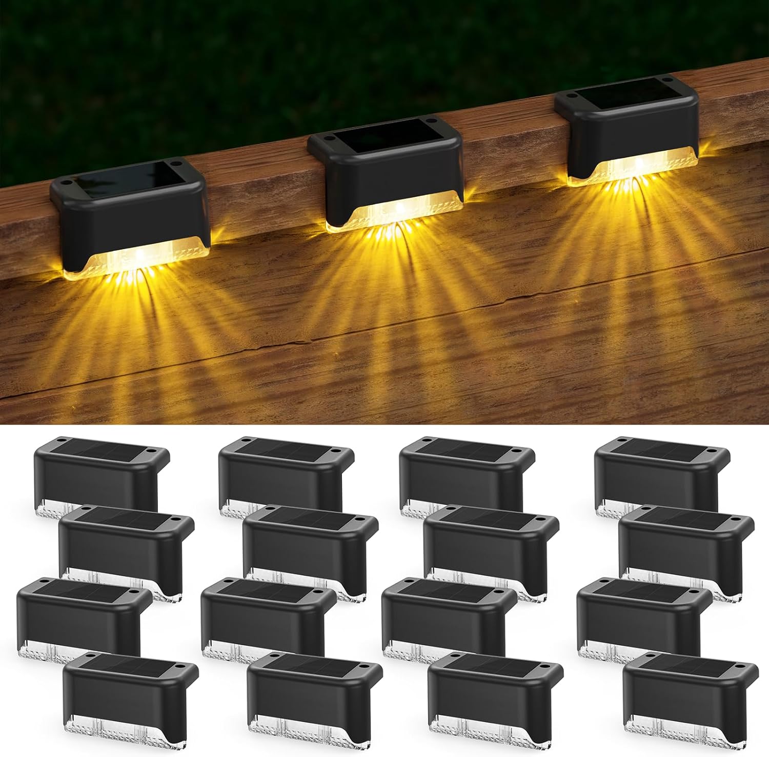 APONUO Solar Deck Lights 16 Pack for Outdoor Safety and Style