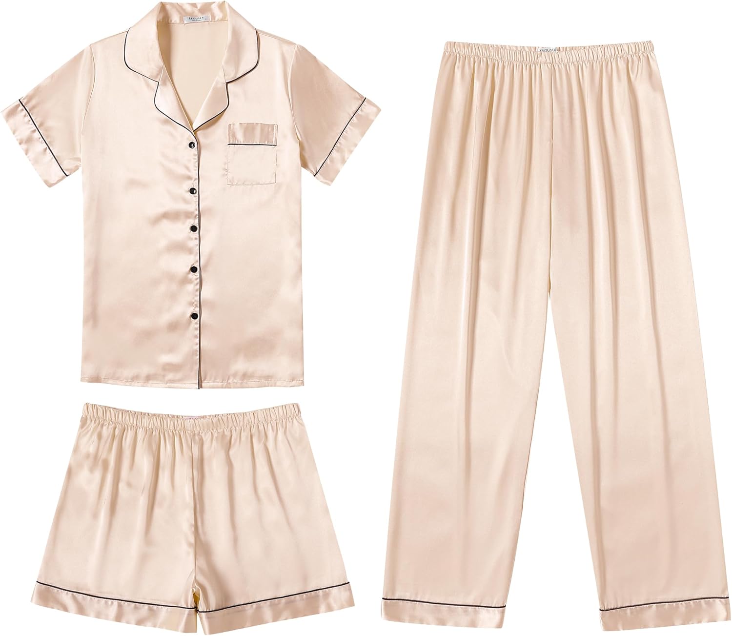 Ekouaer Silk Pajamas for Women Set Soft Satin Pjs 3 Piece