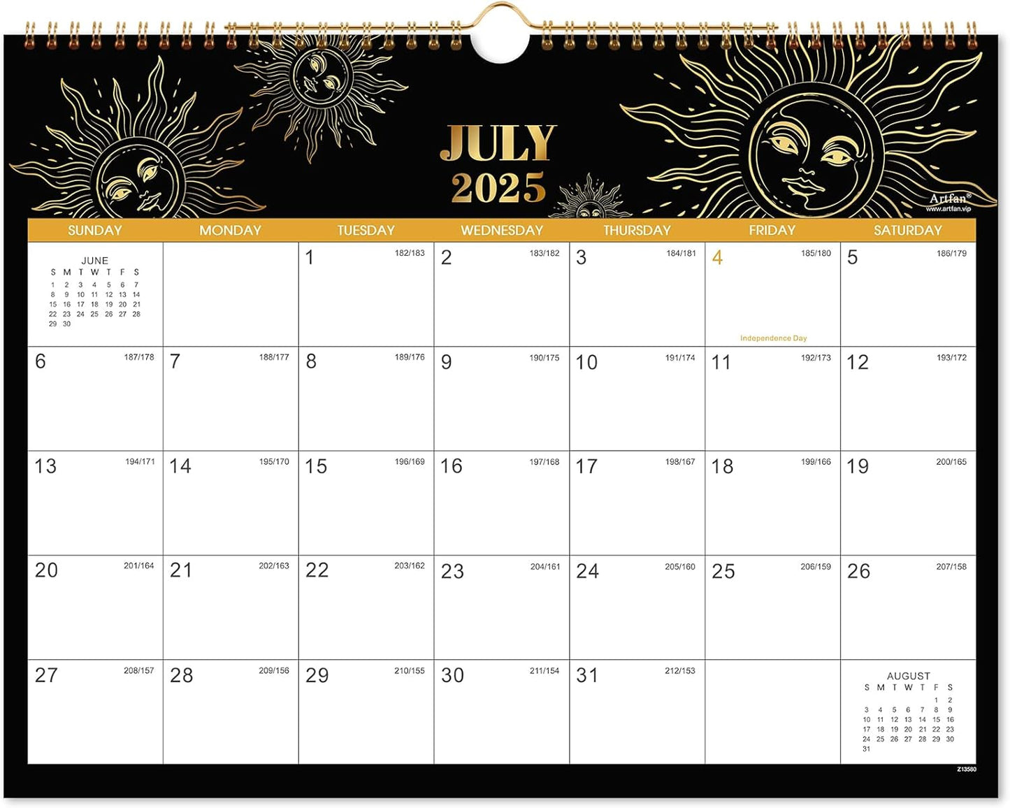 18-Month Wall Calendar 2025-2026 - Sun & Moon Designs