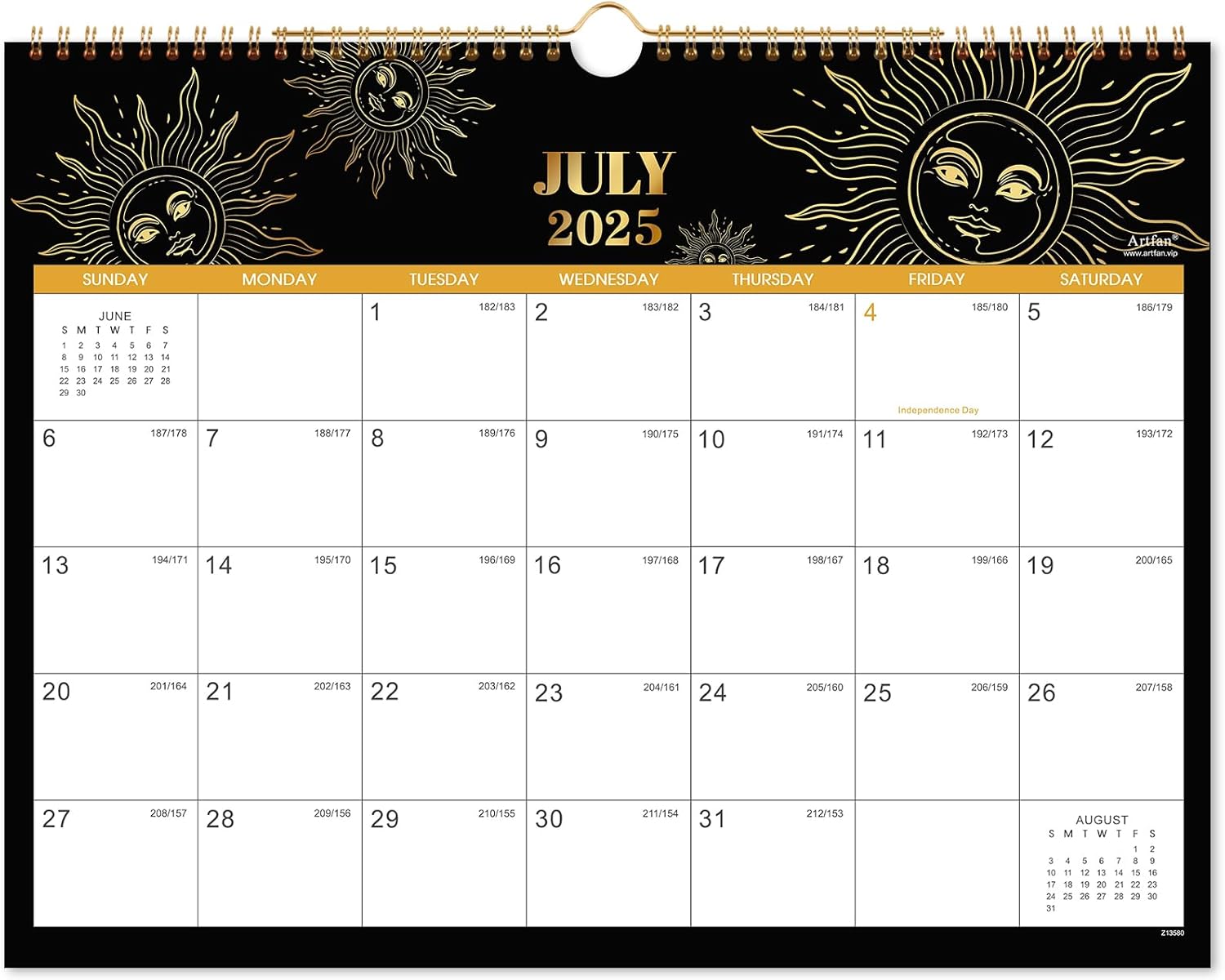 18-Month Wall Calendar 2025-2026 - Sun & Moon Designs
