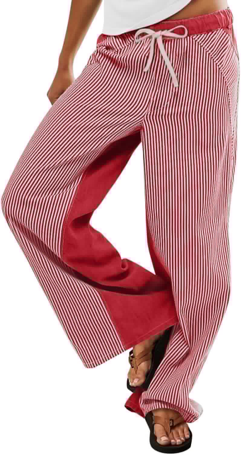 Low Rise Striped Pants for Women Boho Wide Leg Jeans Trendy