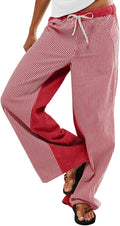Low Rise Cotton Striped Wide Leg Pants for Women - Boho Pull On