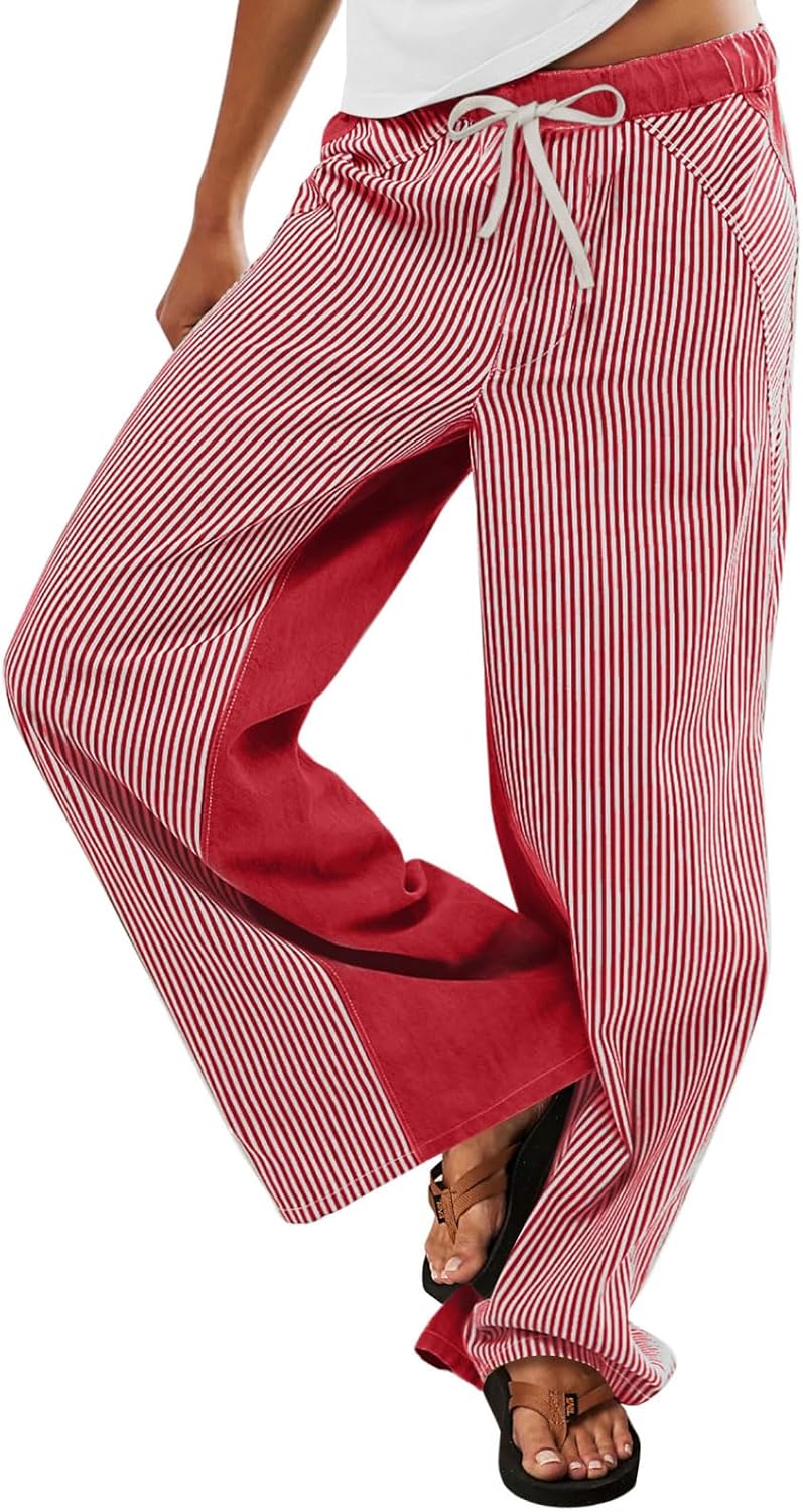 Low Rise Striped Pants for Women - Trendy Boho Wide Leg Jeans