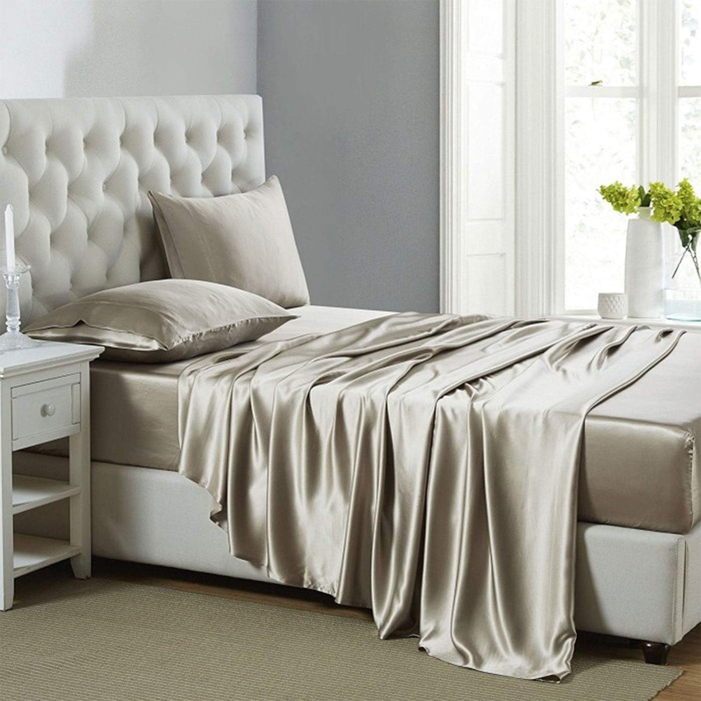 Luxurious Full Size Satin Bed Sheet Set with Deep Pockets