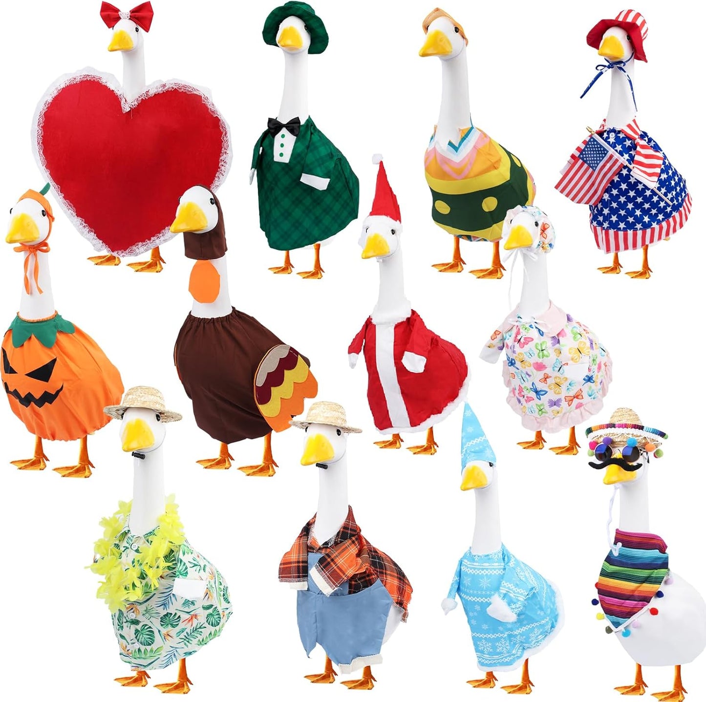12 Set Holiday Porch Goose Outfits for All Seasons Decor