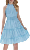 Girls Halter Neck Sleeveless Summer Dress for Ages 5-12 - Flowy