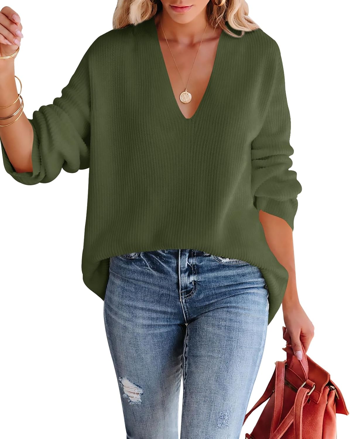 Oversized Deep V Neck Sweater for Women by Imily Bela - Chic Style