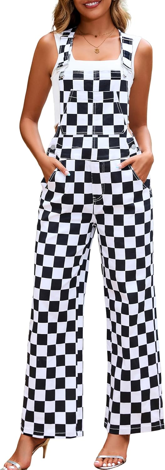 Checkered Overalls for Women Loose Fit Jumpsuits Fashion Style