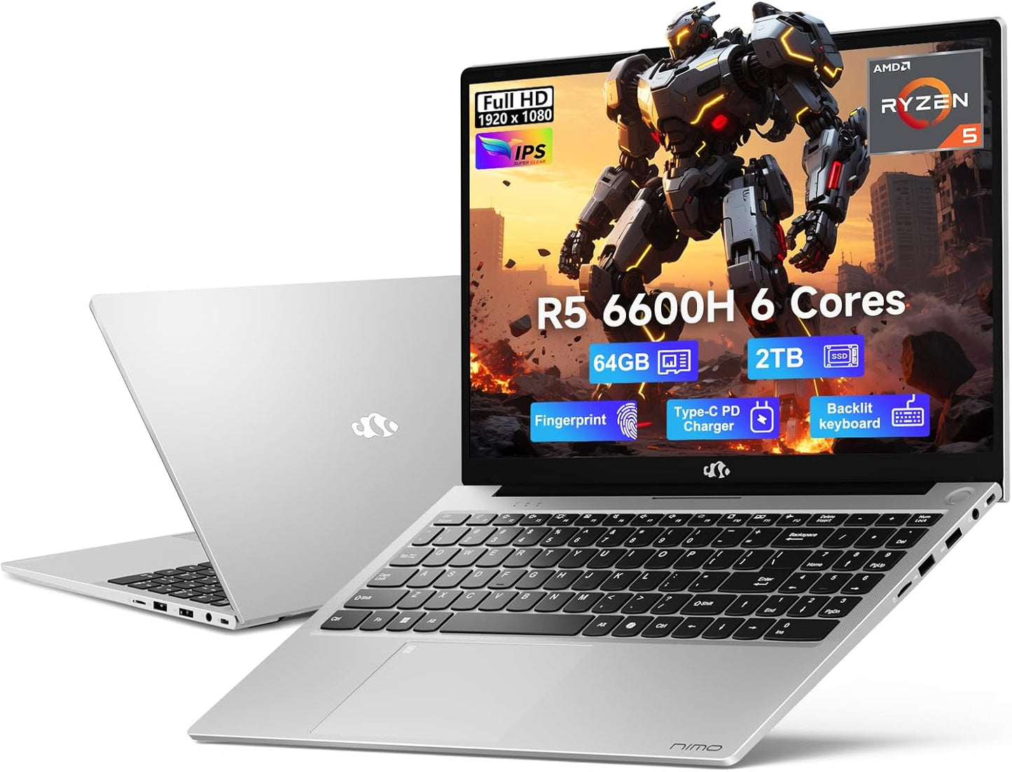 NIMO 15.6 FHD Gaming Laptop with Ryzen 5 6600H and 64GB RAM