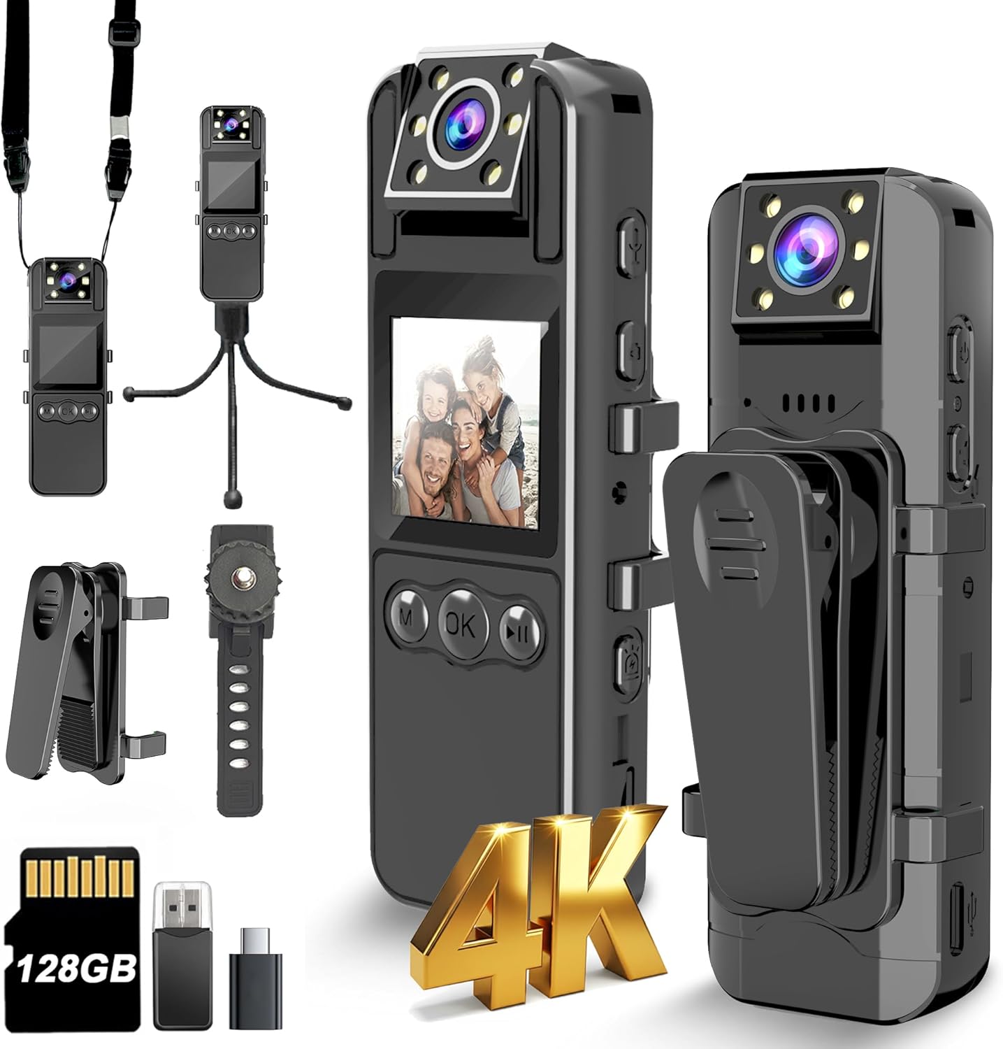 Ultra 4K Body Camera with 180 Rotating Lens and Night Vision