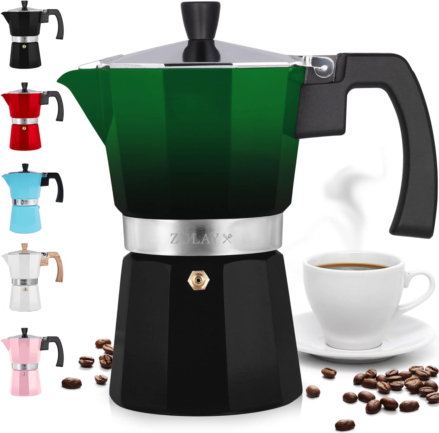 Zulay Kitchen Moka Pot - 6 Cup Espresso Maker - Portable & Stylish