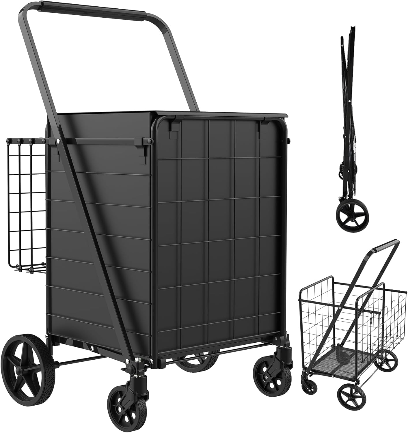 Foldable Shopping Cart with Waterproof Bag and 360 Swivel Wheels