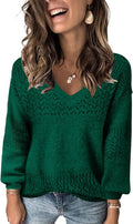 FEKOAFE Womens V Neck Hollow Knit Pullover Sweater - Lightweight Loose