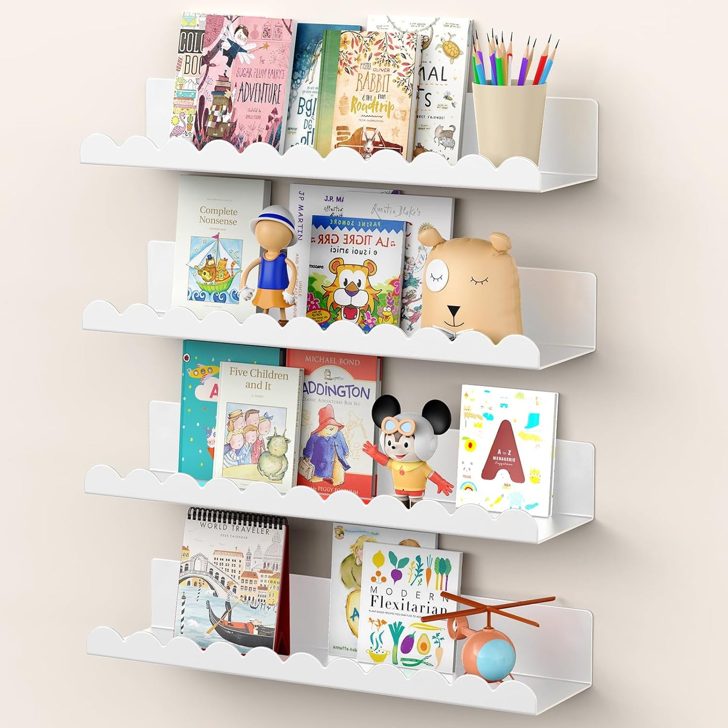 Nursery Book Shelves for Wall - 17 Inch White Metal Set