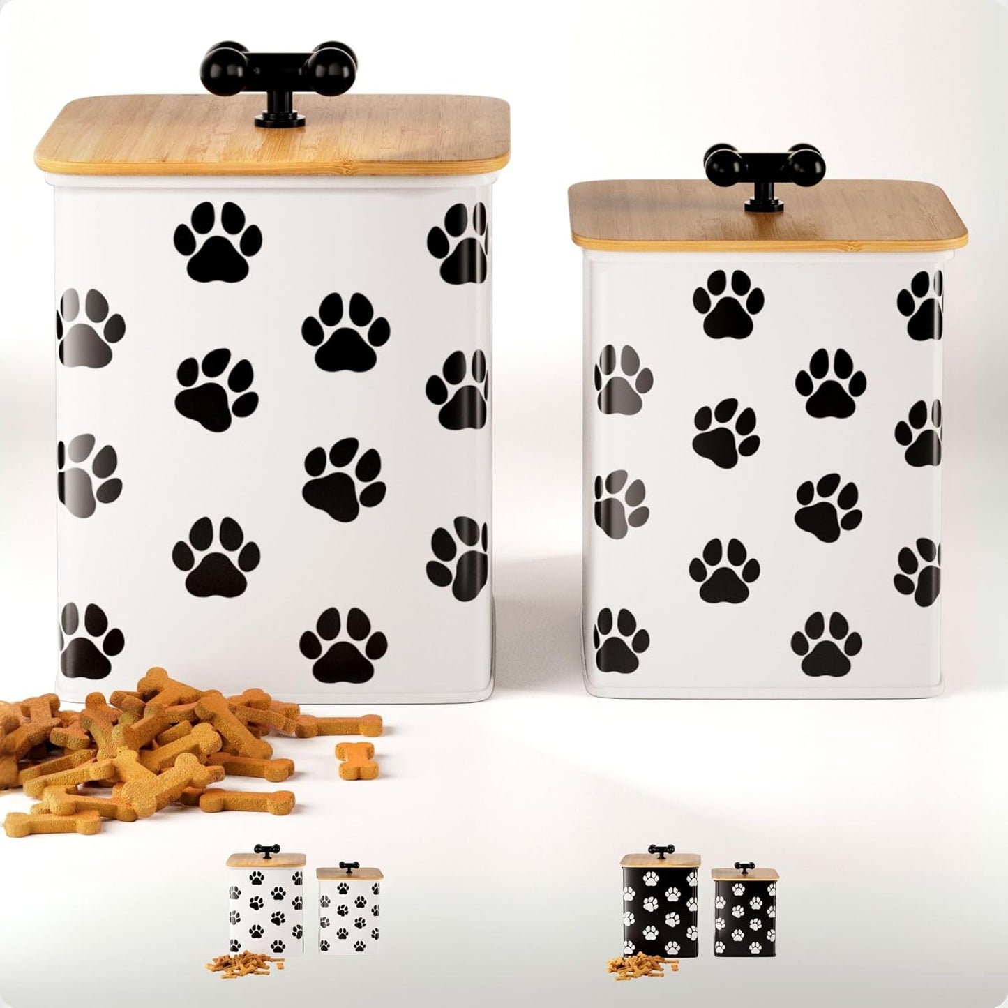 Dog Treat Container Set of 2 with Airtight Bamboo Lids