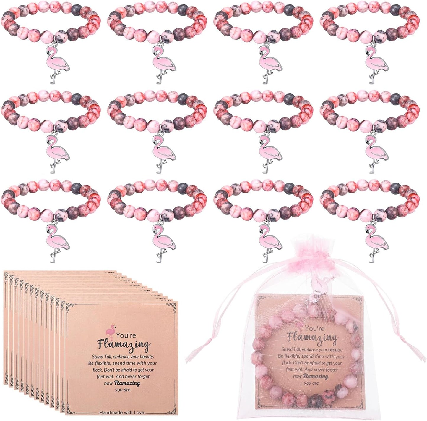 Flamingo Bracelet Set with Cards and Bags for Women Gifts