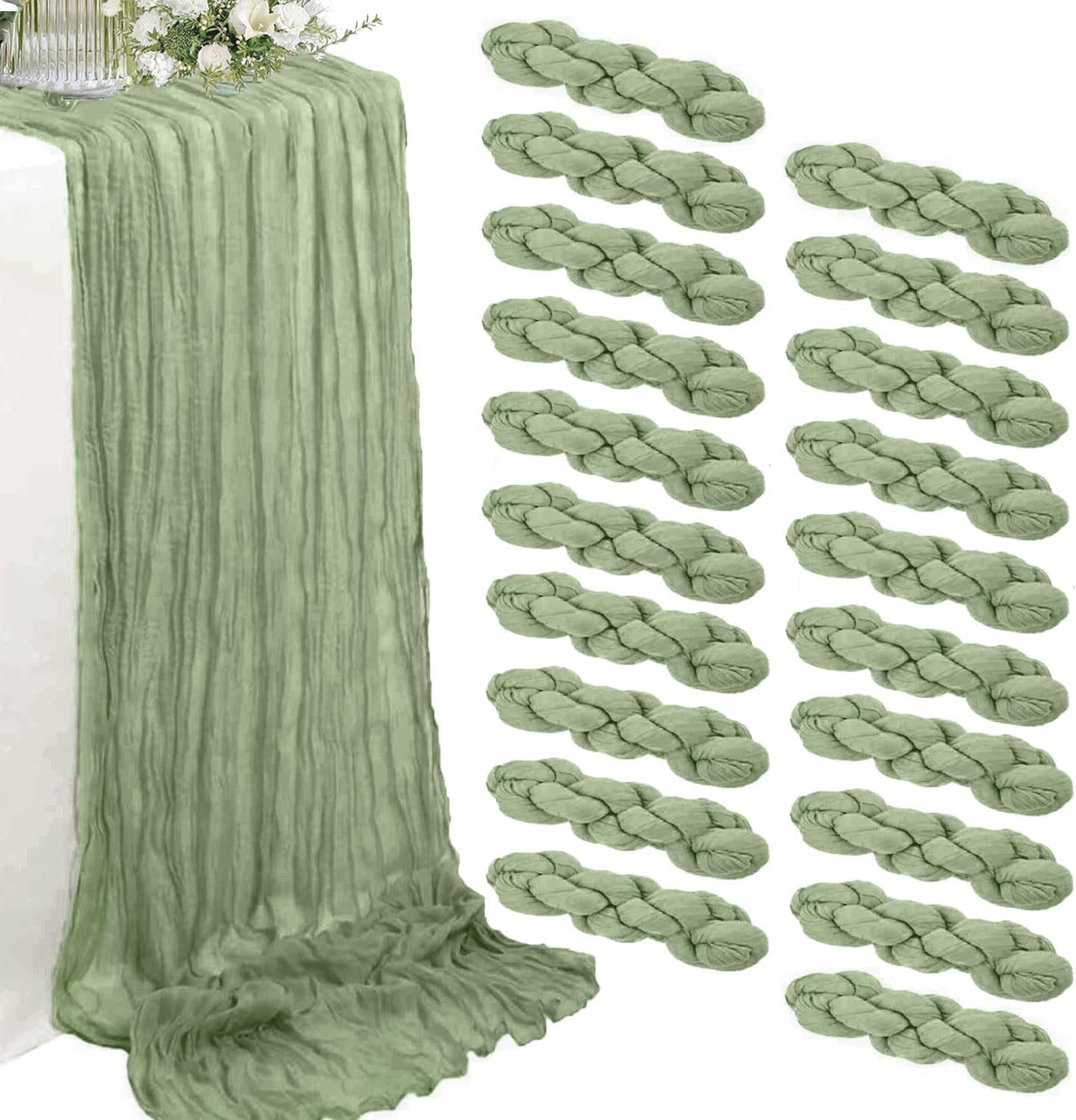 Sage Green Cheesecloth Table Runner Set for Elegant Events