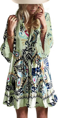 Summer Dresses for Women Flowy Ruffle 3/4 Sleeve V Neck Babydoll Mini