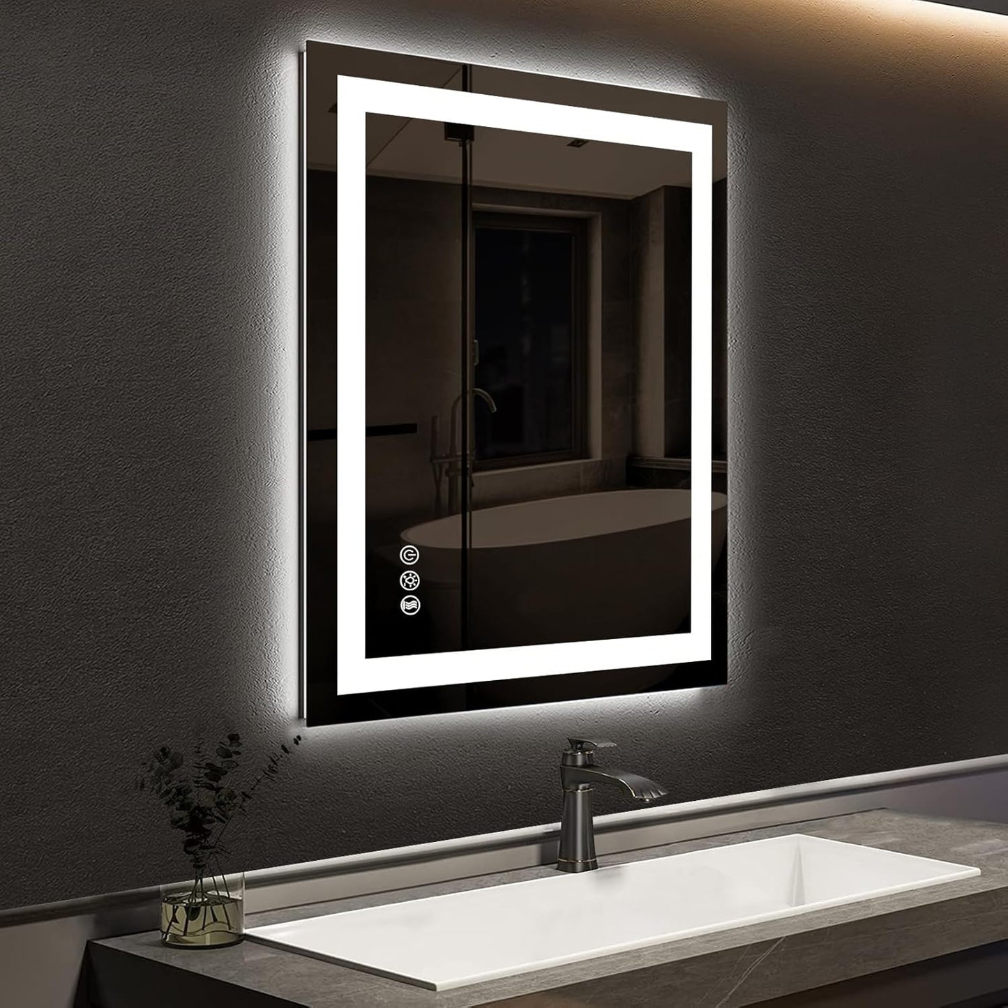 ROOMTEC 24 x 30 Inches LED Bathroom Mirror with Anti-Fog Feature