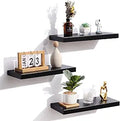 Floating Shelves Black Wood Wall Mounted Shelves Set of 3 - Invisible