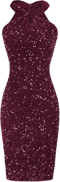 Sequin Halter Bodycon Dress for Women - Sparkly Club Mini GRACE