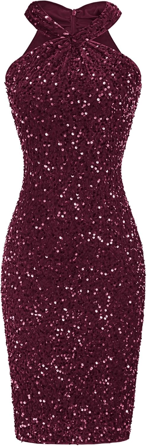 GRACE KARIN Sequin Dress for Women - Sparkly Halter Bodycon