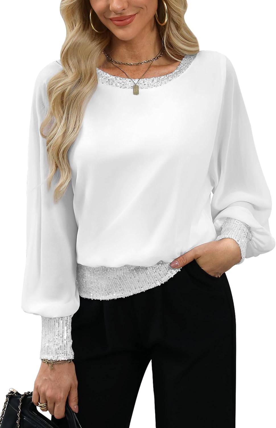 Chic Sequin Chiffon Blouse for Women - Perfect for Fall Events