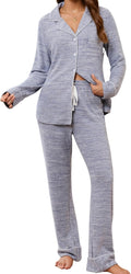Leikar Button Up Pajama Set For Women Long Sleeve Shirt And Pajama is