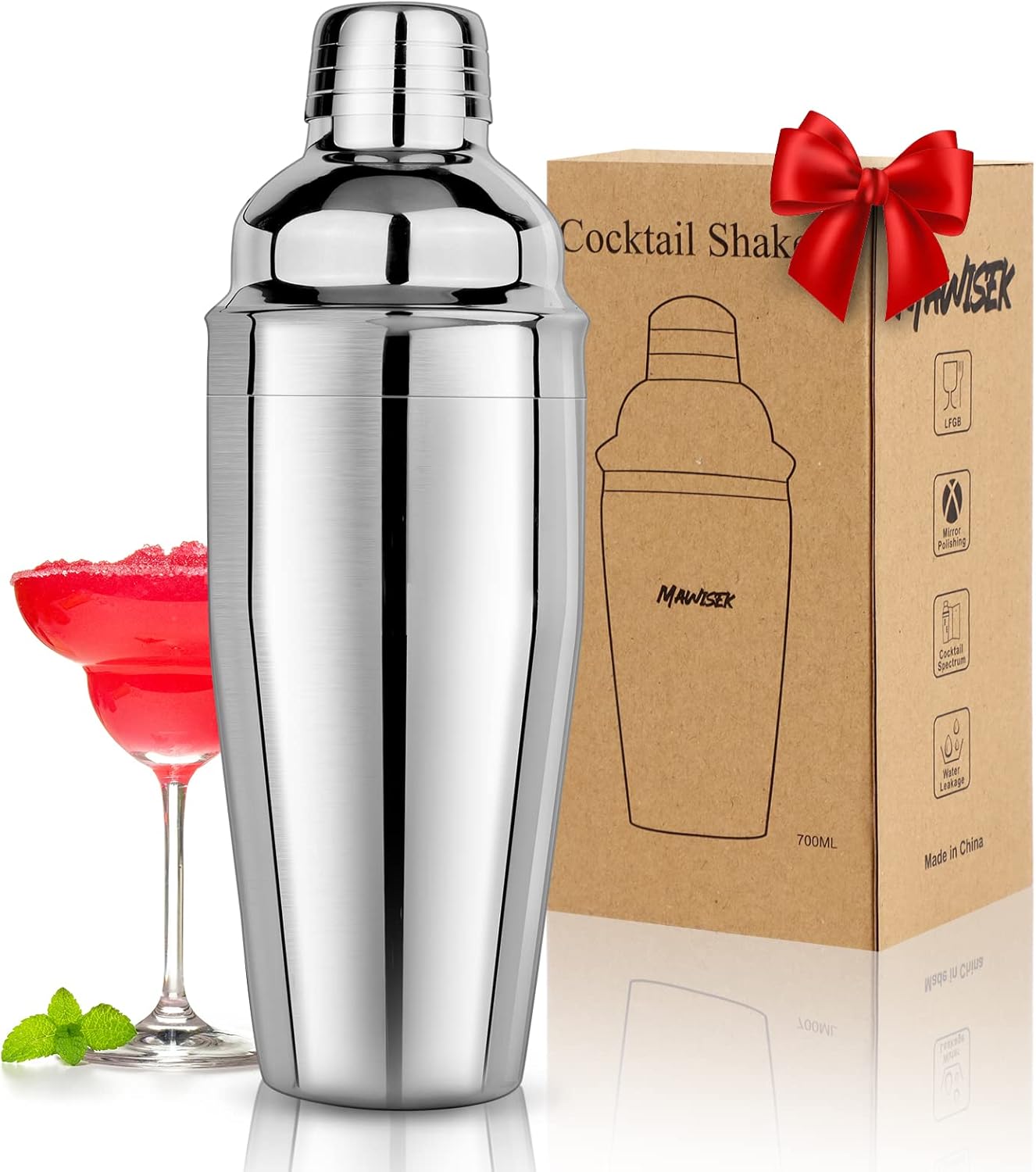 Mawisek 25oz Cocktail Shaker: Built-In Strainer, Professional Stainless Steel