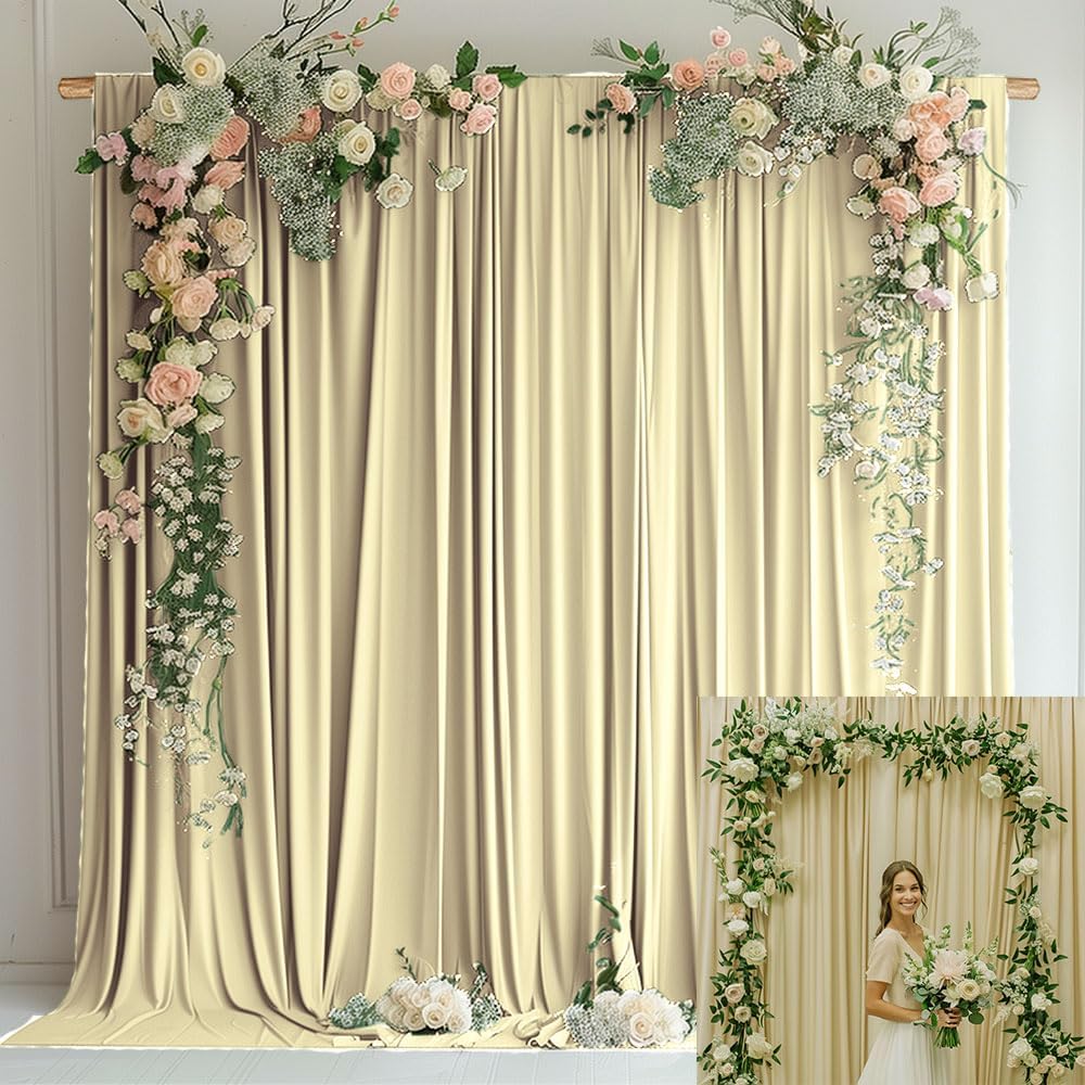 10x10FT Beige Curtains for Parties - Wrinkle Free Backdrop Panels