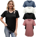4 Pack Womens V Neck T Shirts Short Sleeve Casual Loose Fit Tee Tops